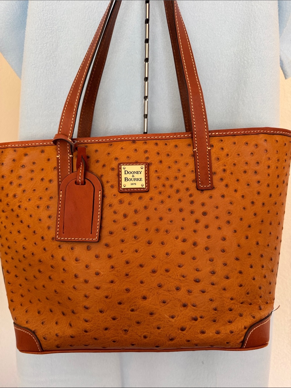 Dooney & Bourke Brown/Tan Ostrich-Embossed Leather Tote